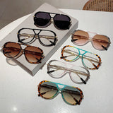 Cross-border New Retro Fashion High-end Round Face Slimming Sunglasses Leopard Frame Double Beam Design Flat Mirror