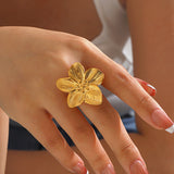 Gold Floral Statement Ring for Women – Adjustable Stainless Steel Blossom Design