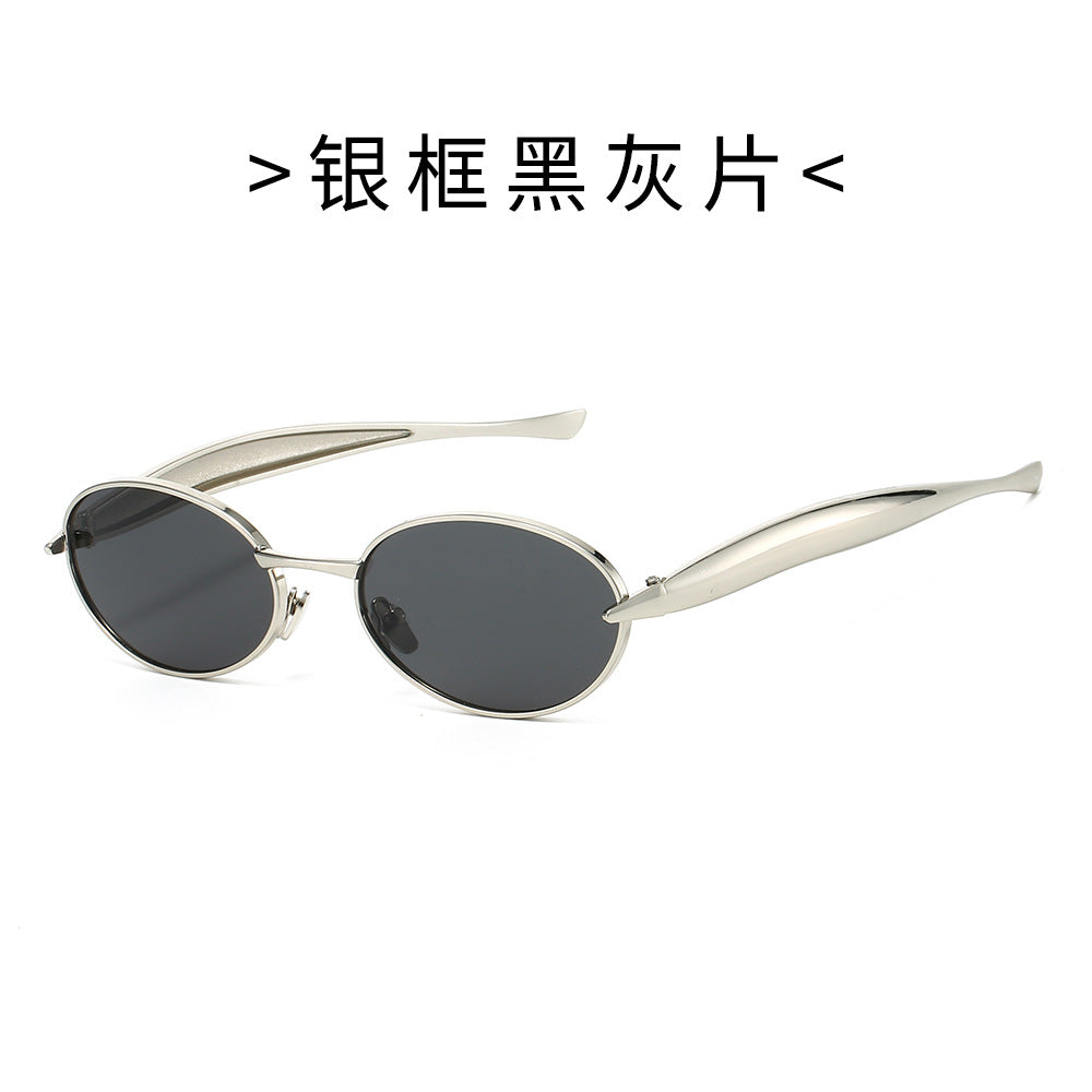 European and American New Oval Small Frame European and American Sunglasses for Men and Women, High-End Fashion Personalized Metal Trendy Sunglasses