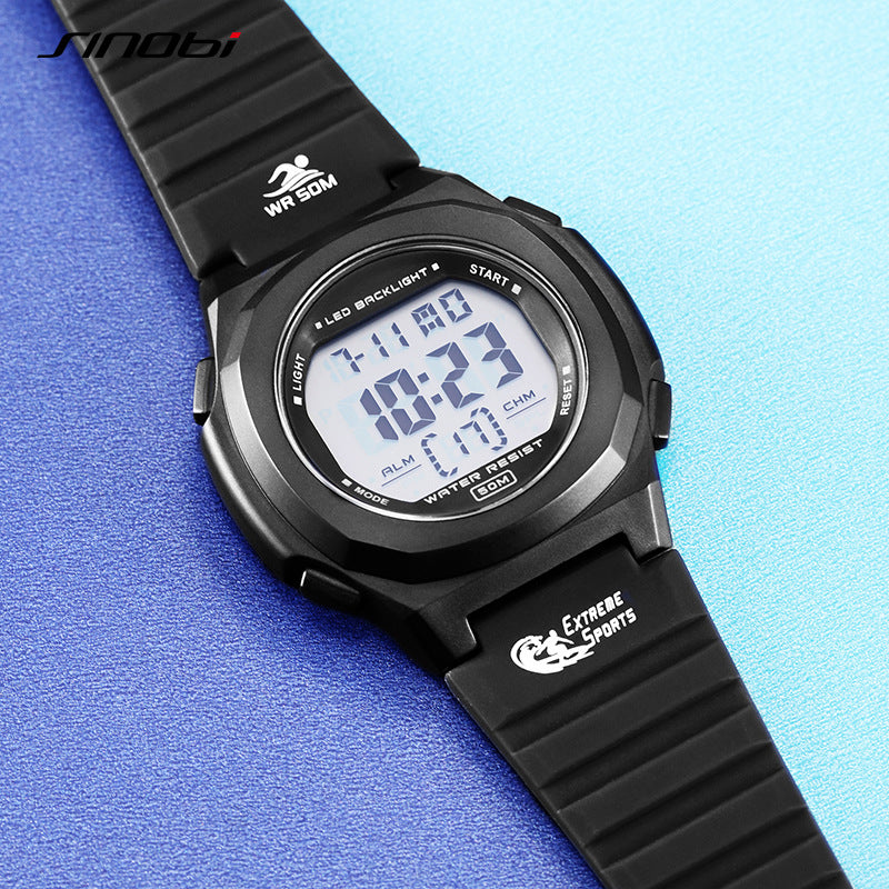 Sinobi LED Digital Sports Watch – Luminous Alarm, Waterproof Silicone Strap