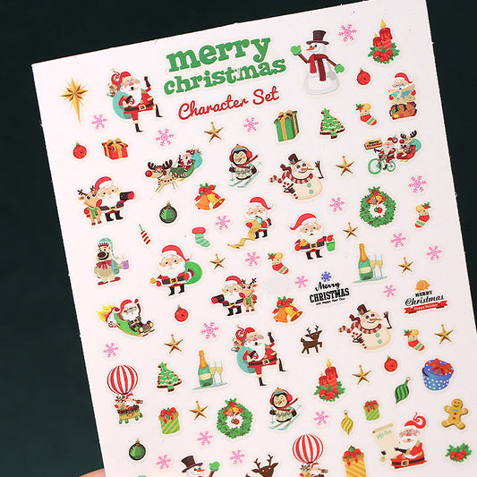 Cross-border Explosions Christmas Nail Art Stickers Wholesale Snowflake Elk Santa Claus Winter Cartoon 3d Nail Decals