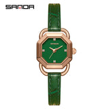 Sanda Women’s Leather Strap Quartz Watch – Octagonal Dial, Waterproof Analog Watch