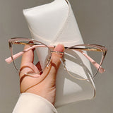 Cross-border New Cat's Eye Plain High-end Anti-blue Glasses Metal Frame Business Office Configurable Power Flat Glasses