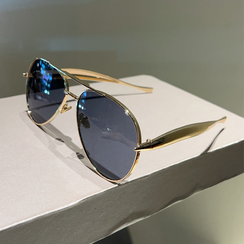 2025新款时尚金属双梁蛤蟆墨镜潮流素颜街拍百搭太阳眼镜男女同款