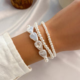 Triple-Layer Heart Pearl Bracelet – French Retro Imitation Pearl Jewelry for Women