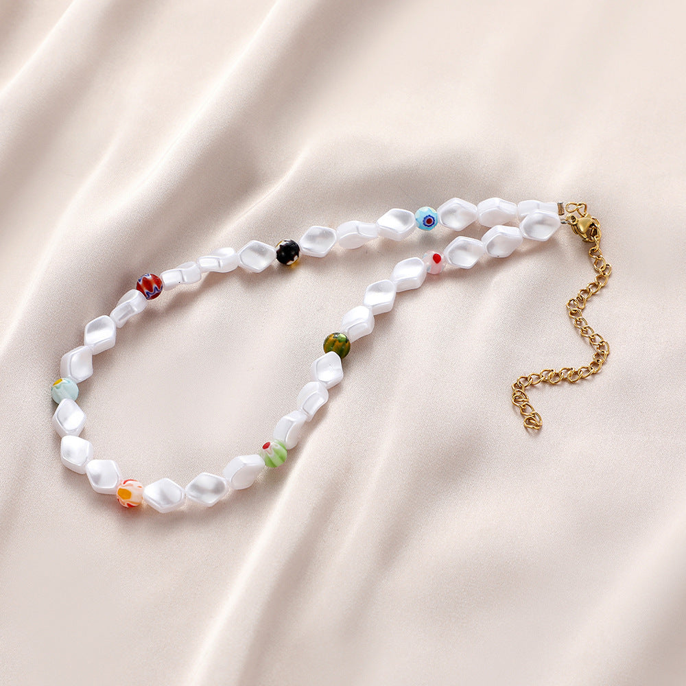 European and American Cross-border Bohemian Glaze Love Necklace Ethnic Style Elegant Pearl Collarbone Necklace Jewelry for Women