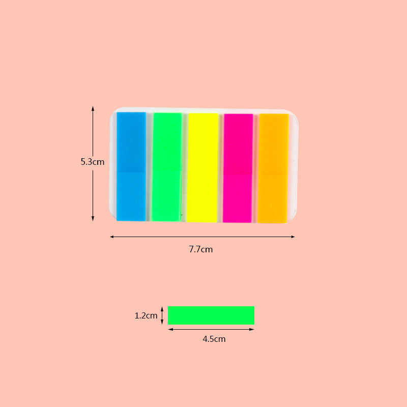 Pet Transparent Sticky Note Fluorescent Color Bar Index Sticker Student Self-Adhesive Waterproof Arrow Classification Label Sticker Wholesale