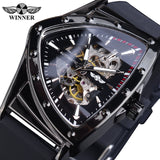 Fosining Men's Skeleton Mechanical Sports Watch – Luminous Hands, Triangle Dial