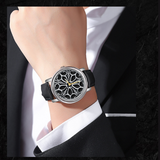 Sanda Men’s Leather Quartz Watch – Rotating Floral Dial, Casual Waterproof Timepiece