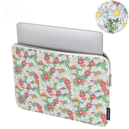 Waterproof Laptop Sleeve – Daisy Floral Print, Shock-Resistant Zippered Case