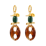 Turquoise Geometric Resin Earrings – Trendy Stainless Steel Chain Design for Women