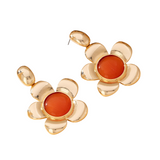 French Retro Flower Earrings for Women – Large Metal Cat’s Eye Jewelry