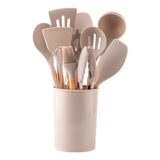 12 Pcs Silicone Cooking Utensil Set - Heat Resistant with Wooden Handles