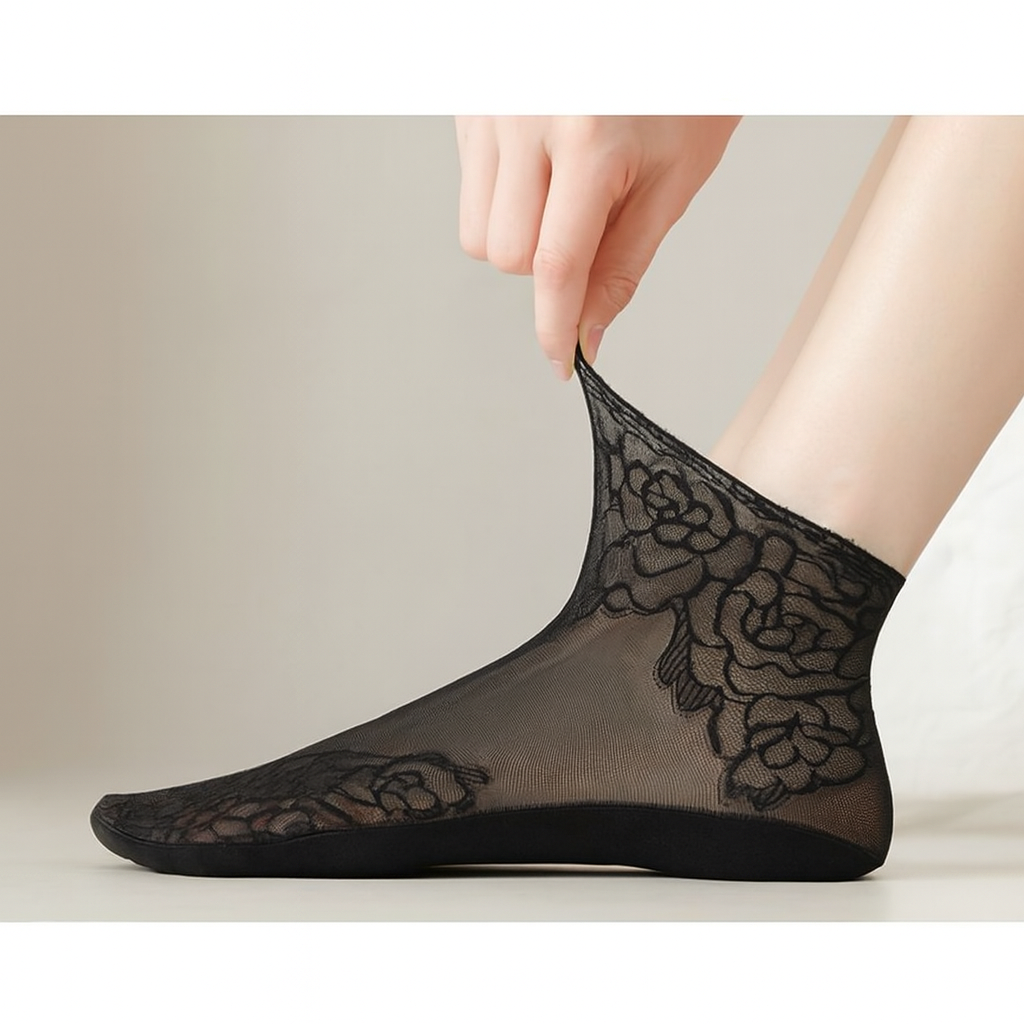 Women’s Lace Cotton Socks – Breathable Floral Short Anklets, Quick-Dry & Sweat-Absorbent