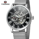 Forsining Men’s Mechanical Skeleton Watch – Mesh Strap Fashion Timepiece with Hollow Dial