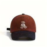 Unisex Corduroy Baseball Cap with Embroidered Bear