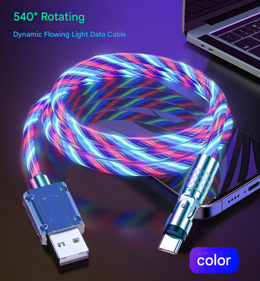 540° Rotating USB Type-C Fast Charging Cable 6A Flash Charge Data Cord for Android Phones – Omnidirectional Connector
