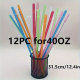 12pcs Reusable Glitter Straws - Extra Long Plastic Straws with Cleaning Brush