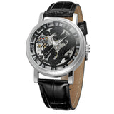 Forsining Men's Dragon Skeleton Mechanical Watch – Fashion Leather Strap Wristwatch