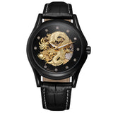 Forsining Men’s Dragon Skeleton Automatic Watch – Mechanical Leather Wristwatch