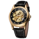 Forsining Men’s Dragon Skeleton Automatic Watch – Mechanical Leather Wristwatch
