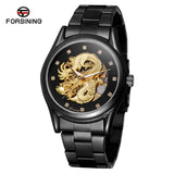 Forsining Men’s Dragon Skeleton Automatic Watch – Mechanical Steel Strap Timepiece