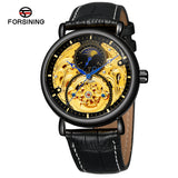 Forsining Men's Moon Phase Automatic Mechanical Watch – Hollow Dial, Leather Strap