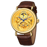 Forsining Men's Moon Phase Automatic Mechanical Watch – Hollow Dial, Leather Strap