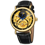 Forsining Men's Moon Phase Automatic Mechanical Watch – Hollow Dial, Leather Strap