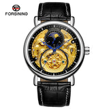 Forsining Men's Moon Phase Automatic Mechanical Watch – Hollow Dial, Leather Strap