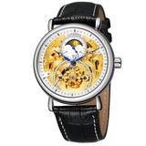 Forsining Men's Moon Phase Automatic Mechanical Watch – Hollow Dial, Leather Strap