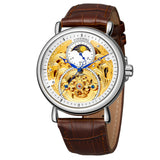 Forsining Men's Moon Phase Automatic Mechanical Watch – Hollow Dial, Leather Strap
