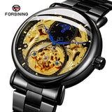 Forsining Men’s Flywheel Mechanical Watch – Hollow Dial Leather Strap Casual Timepiece