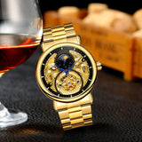 Forsining Men’s Flywheel Mechanical Watch – Hollow Dial Leather Strap Casual Timepiece