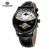 Forsining Men's Automatic Mechanical Watch with Tourbillon & Sun-Moon Dial – Leather Strap