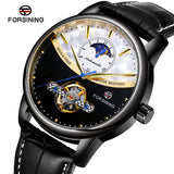 Forsining Men's Automatic Mechanical Watch with Tourbillon & Sun-Moon Dial – Leather Strap