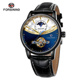 Forsining Men's Automatic Mechanical Watch with Tourbillon & Sun-Moon Dial – Leather Strap