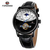 Forsining Men's Automatic Mechanical Watch with Tourbillon & Sun-Moon Dial – Leather Strap