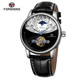 Forsining Men's Automatic Mechanical Watch with Tourbillon & Sun-Moon Dial – Leather Strap