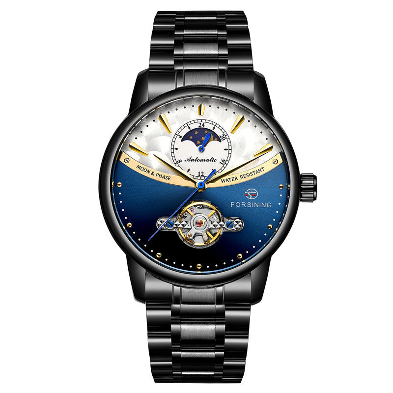 Forsining Men’s Tourbillon Mechanical Watch with Moon Phase – Stainless Steel