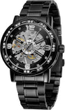 Forsining Men’s Skeleton Mechanical Watch – Hollow Rhinestone Dial with Alloy Strap