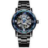 Forsining Men’s Skeleton Mechanical Watch – Hollow Rhinestone Dial with Alloy Strap