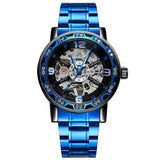 Forsining Men’s Skeleton Mechanical Watch – Hollow Rhinestone Dial with Alloy Strap