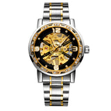 Forsining Men’s Skeleton Mechanical Watch – Hollow Rhinestone Dial with Alloy Strap