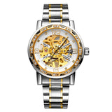 Forsining Men’s Skeleton Mechanical Watch – Hollow Rhinestone Dial with Alloy Strap