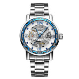 Forsining Men’s Skeleton Mechanical Watch – Hollow Rhinestone Dial with Alloy Strap