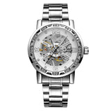 Forsining Men’s Skeleton Mechanical Watch – Hollow Rhinestone Dial with Alloy Strap