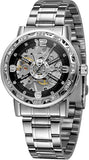 Forsining Men’s Skeleton Mechanical Watch – Hollow Rhinestone Dial with Alloy Strap