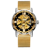 Forsining Men’s Skeleton Mechanical Watch – Rhinestone Dial, Mesh Strap