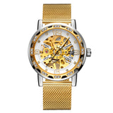 Forsining Men’s Skeleton Mechanical Watch – Rhinestone Dial, Mesh Strap